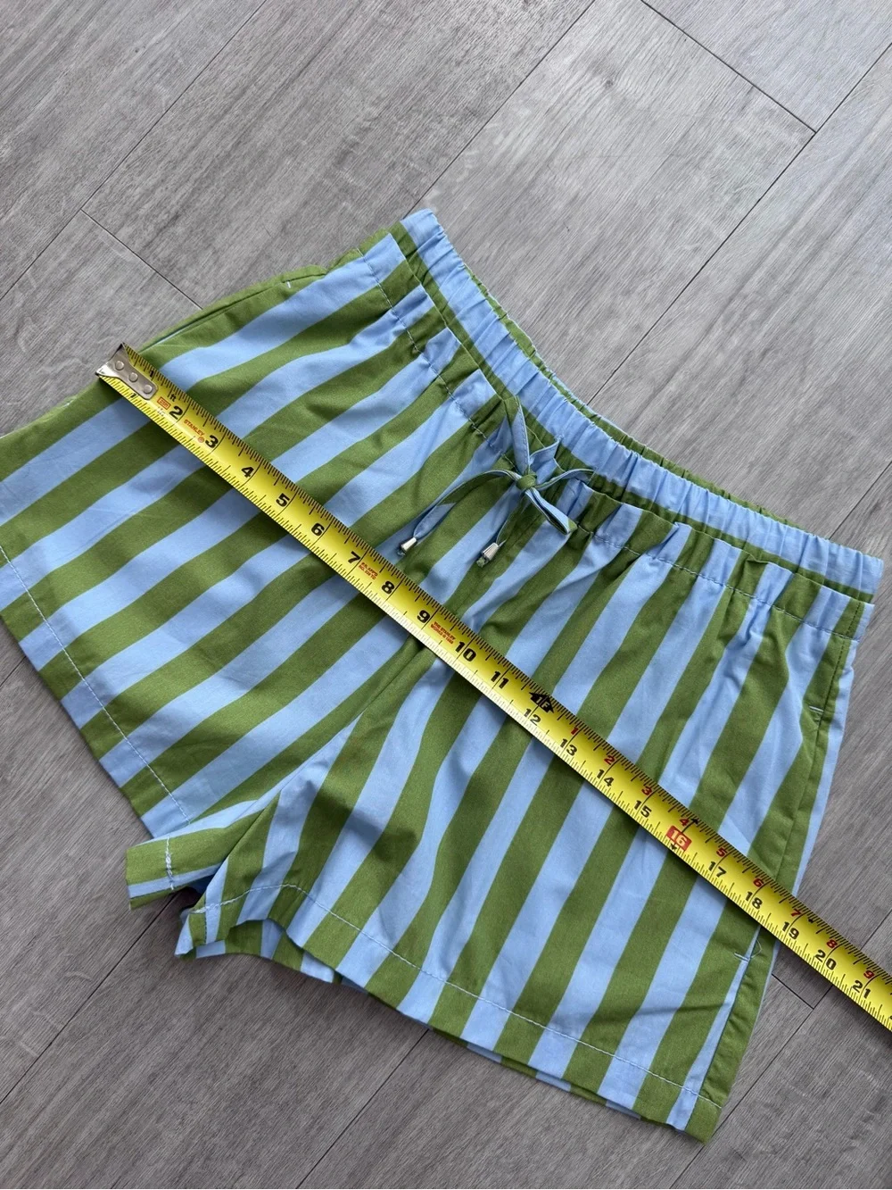 NWT Zara Green Blue Striped Poplin Drawstring Shorts Size S